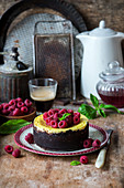 Oreo cheesecake with raspberries