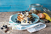 Gluten-free banana pancakes with blueberries
