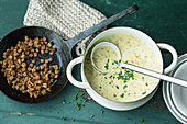 Swiss cheese soup with croutons