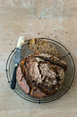 No-knead sourdough bread with dried fruits