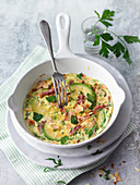 Omelette with ham, avocado and almonds