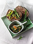 Carrot and rocket spread with sesame seeds