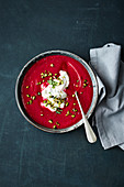 Beetroot and fennel soup with apple yogurt