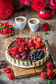 Chocolate pie with mixed berries