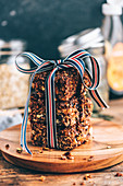 A stack of homemade date and oat squares