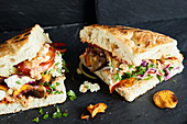 Vegetable doner kebab sandwiches and sweet potato chips