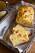 Apricot cake with lavender flowers