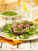 Steak salad with chimichurri sauce