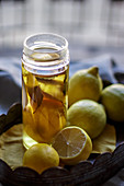 Salted lemons in a tall jar