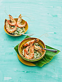 Beer-poached prawns on a bed of risotto (Panama)