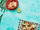 Colourful mango and coconut salad, and heart of palm salad (Cook Islands)