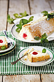 Mascarpone slices with candied cherries