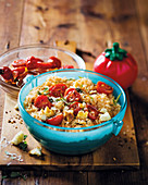 Tomato risotto with rosemary croutons