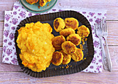 Potato and pumpkin mash with falafel