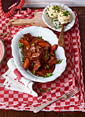 Goulash with carrots and bread dumplings