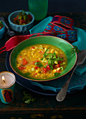 Corn soup with vegetables salsa (Mexico)