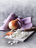 Diced onions for making onion sacks