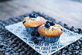Blueberry muffins on a serving platter