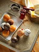 Various pralines on a baking tray