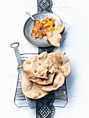 Chapati (unleavened Indian bread) with chutney