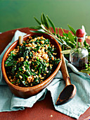 Spiced greens with Chickpeas and pine nuts