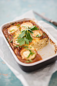Frittata with kohlrabi noodles and goat's cheese rolls