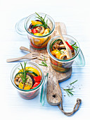 Jars of marinated vegetables
