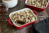 Rice pudding bake with chocolate and an almond crust