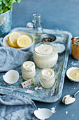 Homemade mayonnaise in glass jars