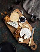 A cheese board with crackers