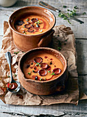 Smoky pumpkin soup with crispy chorizo