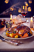 Leg of lamb with various ancient types of vegetables
