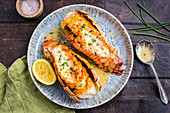 Lobster tails with lemon sauce