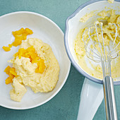 Polenta and milk purée with peaches for spoon feeding