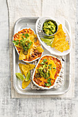 Nacho bowls with beef and guacamole (Mexico)