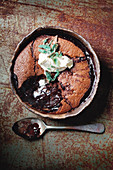 Self-saucing chocolate pudding with mint
