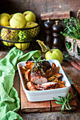 Roasted pork fillet with apples and rosemary