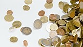 Euro coins, slow motion