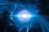 Gamma ray burst from colliding neutron stars, illustration