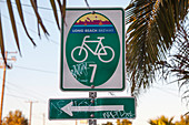 Bicycle path along Los Angeles River, Long Beach, California