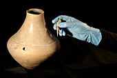 Prehistoric amphora and bone tool, Malta