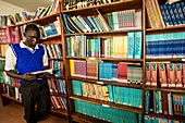 Student in a medical library