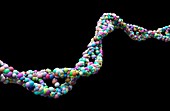 DNA strand against a black background, illustration