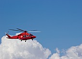 Helicopter in blue sky with cloud, illustration