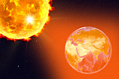 Solar flare hitting Earth, illustration