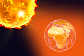 Solar flare hitting Earth, illustration