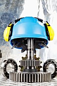 Hardhat with industrial gears