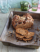 Walnut bread with a seeded crust