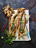 In Pergament gebackene Makrelen mit Chili und Ingwer