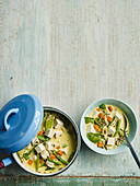 Vegetarian coconut curry with lentils and tofu